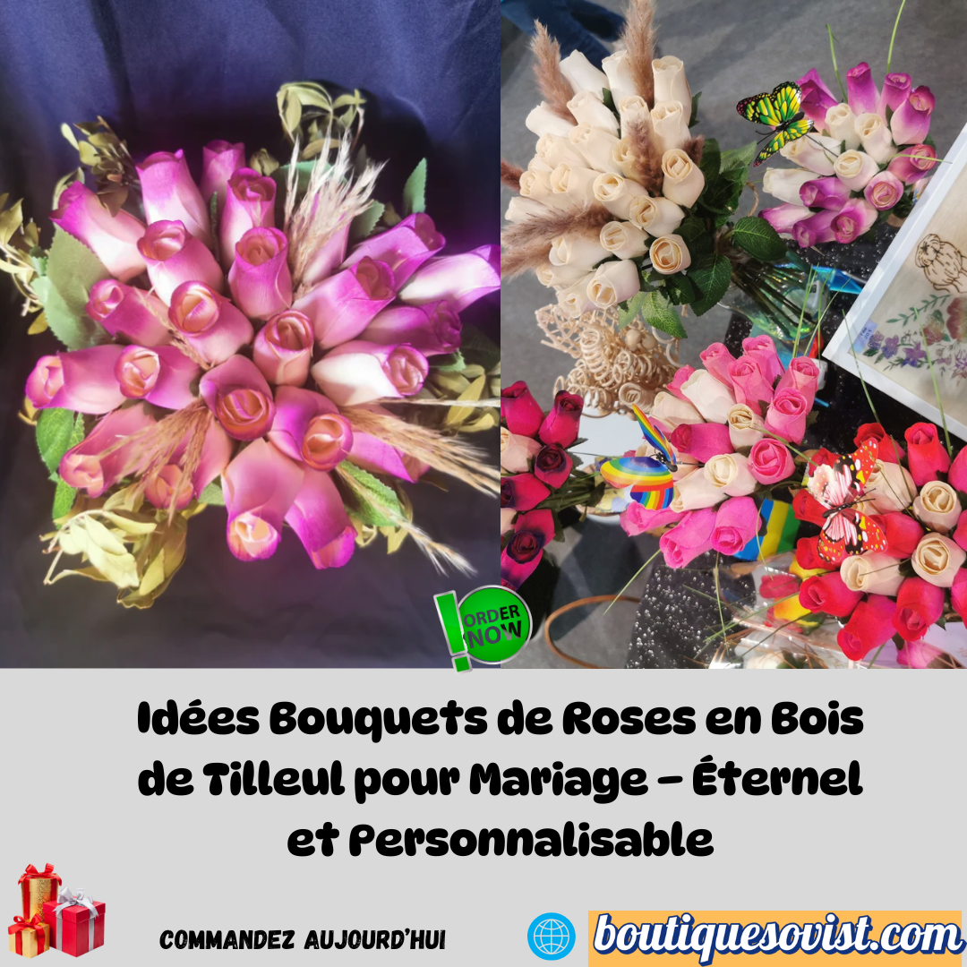 Roses Éternelles en Bois de Tilleul fait main parfumable