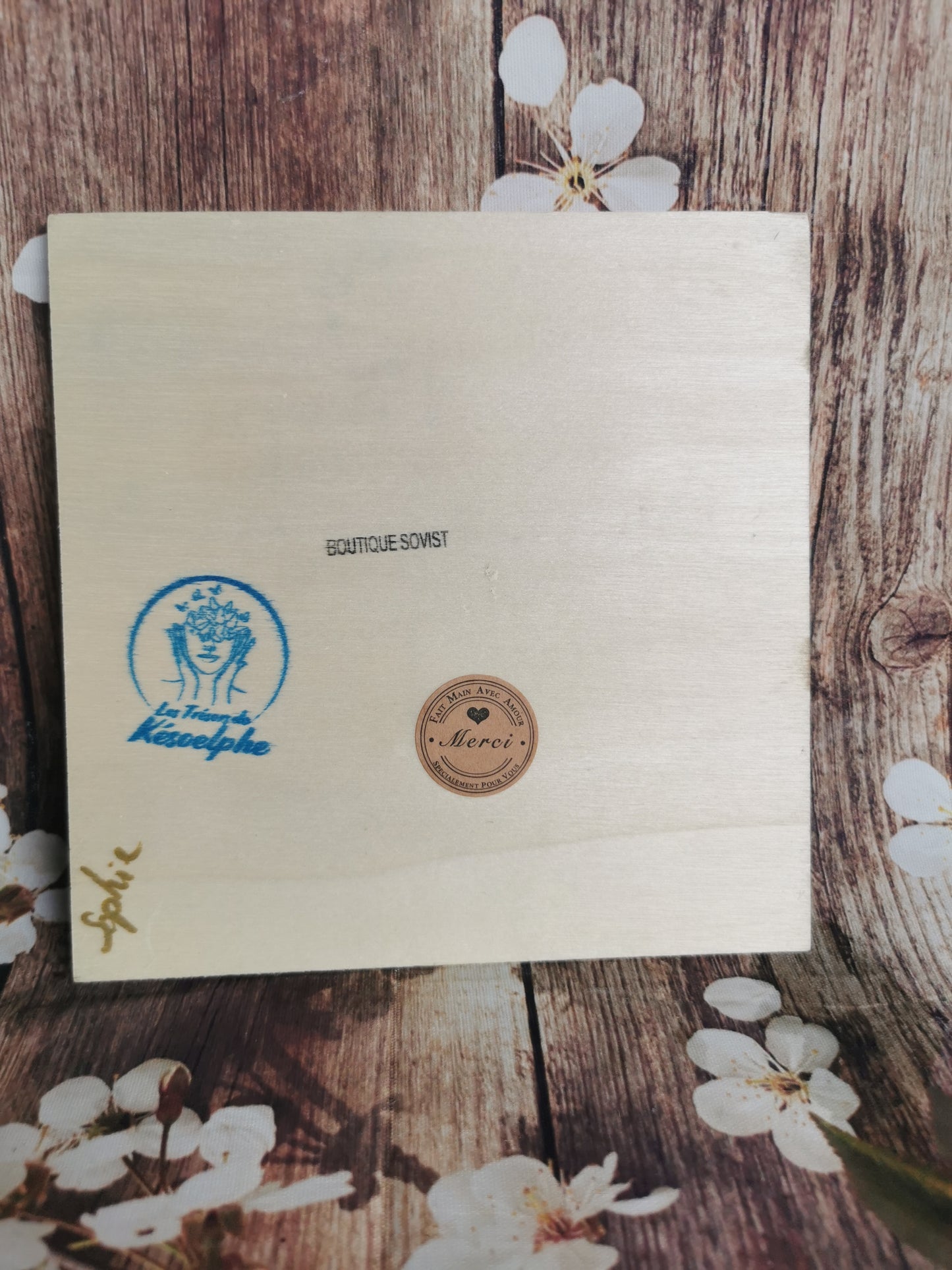 Plaquette carrée en bois Ours et montagnes