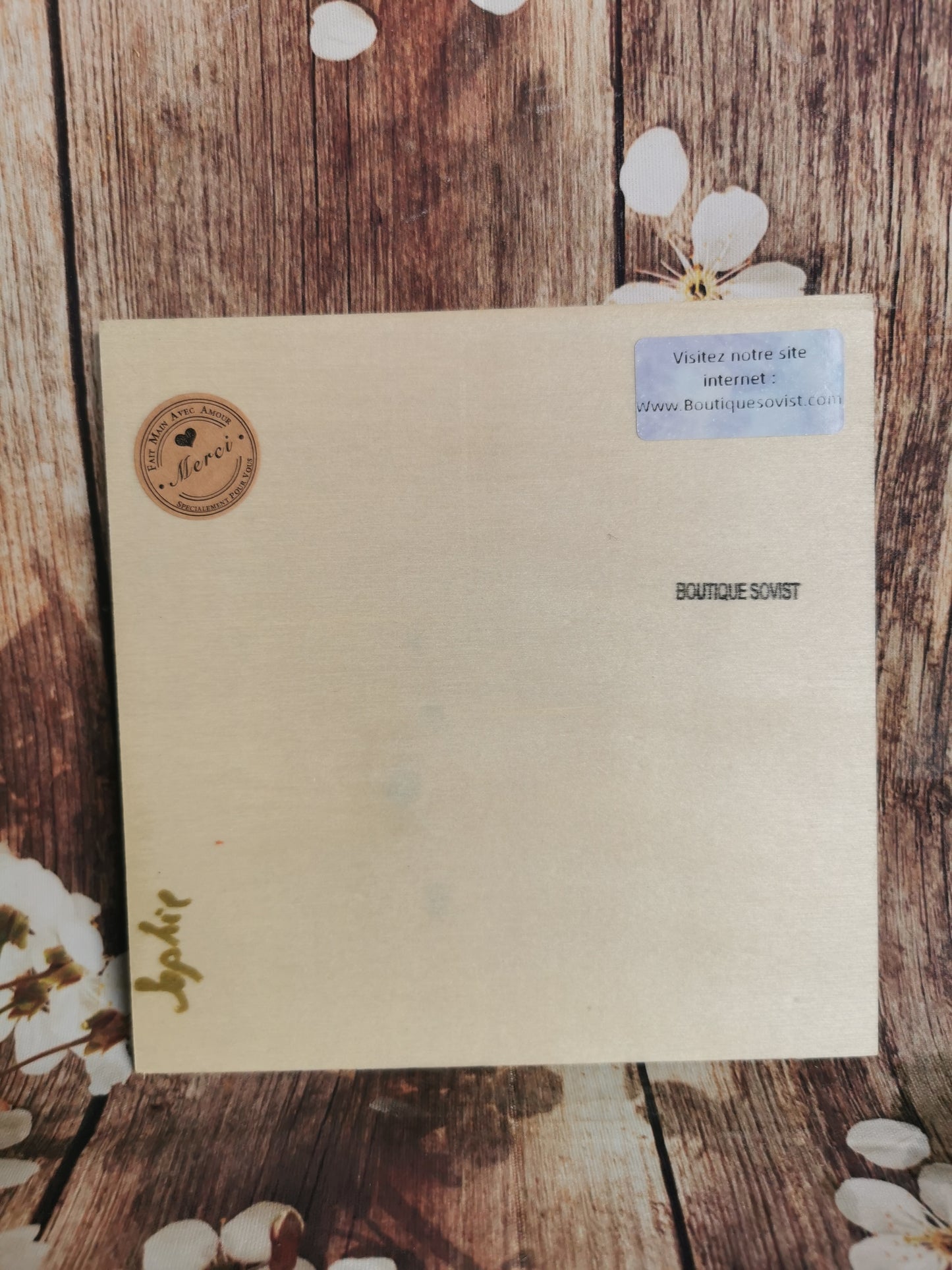 Plaquette carrée en bois Silhouettes et branches fleuries