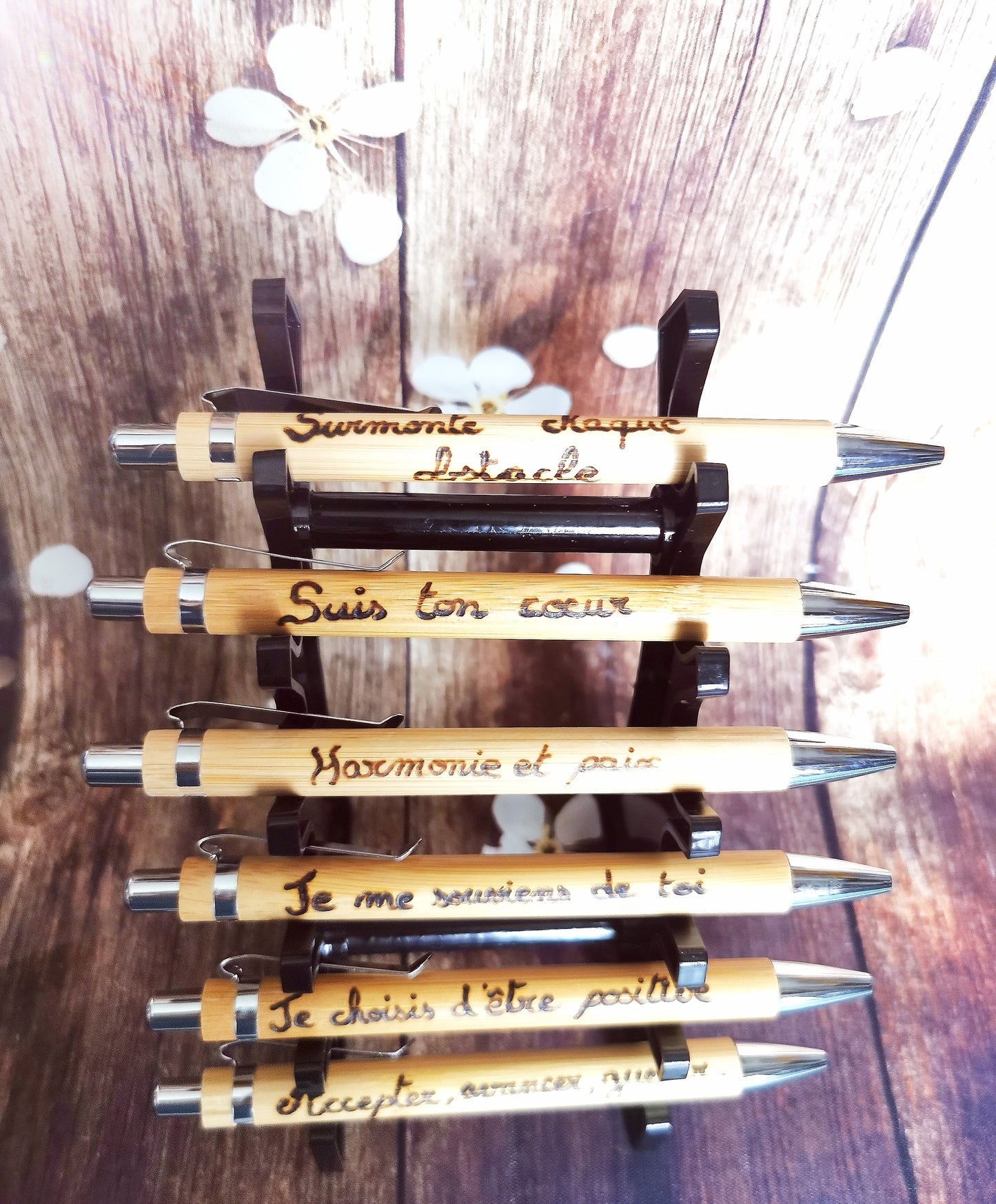 Stylo Bambou Noir Pyrogravé Mantra Inspirant