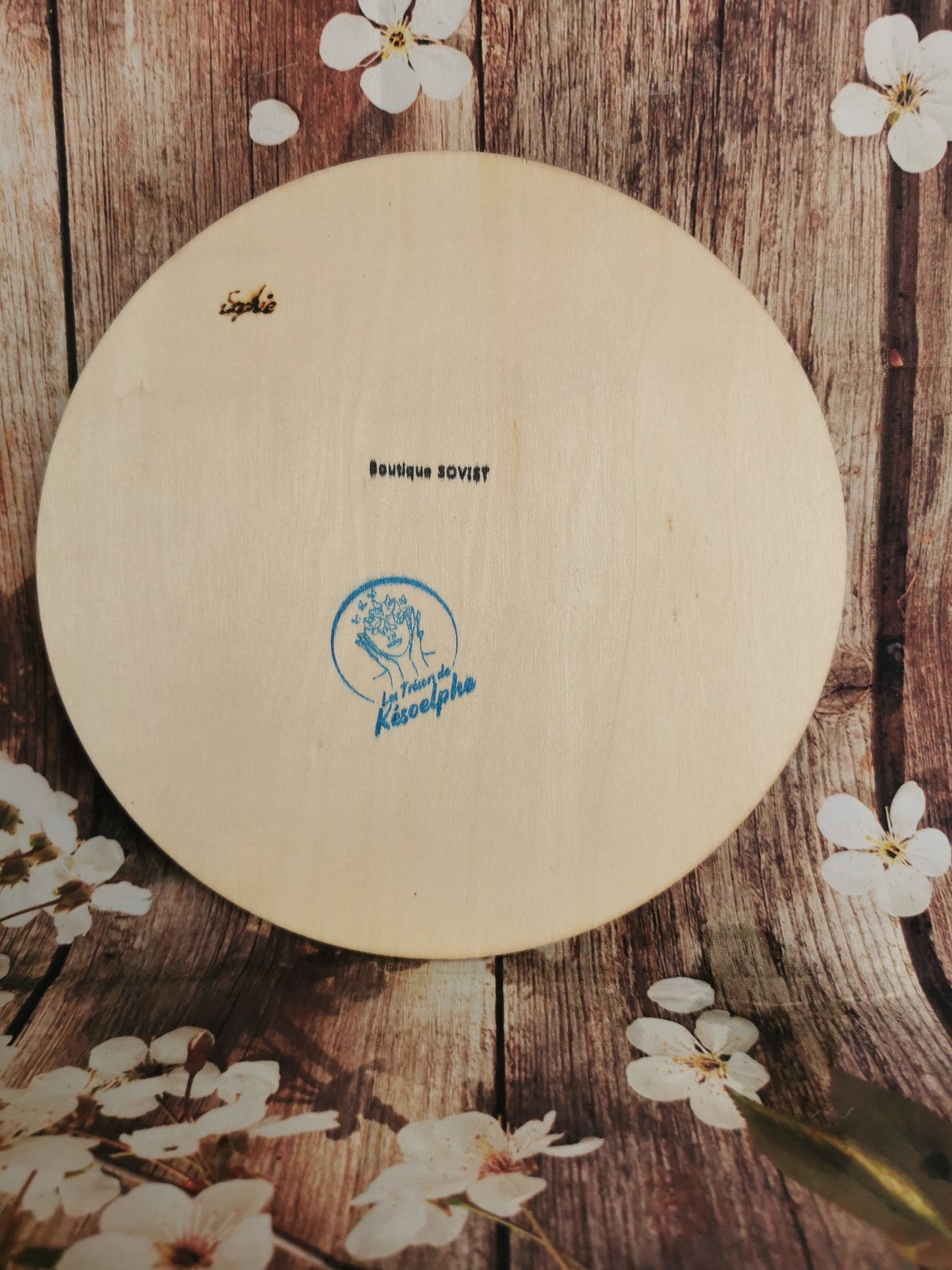 Plaquette ronde en bois Lion fleuri coloré au foil