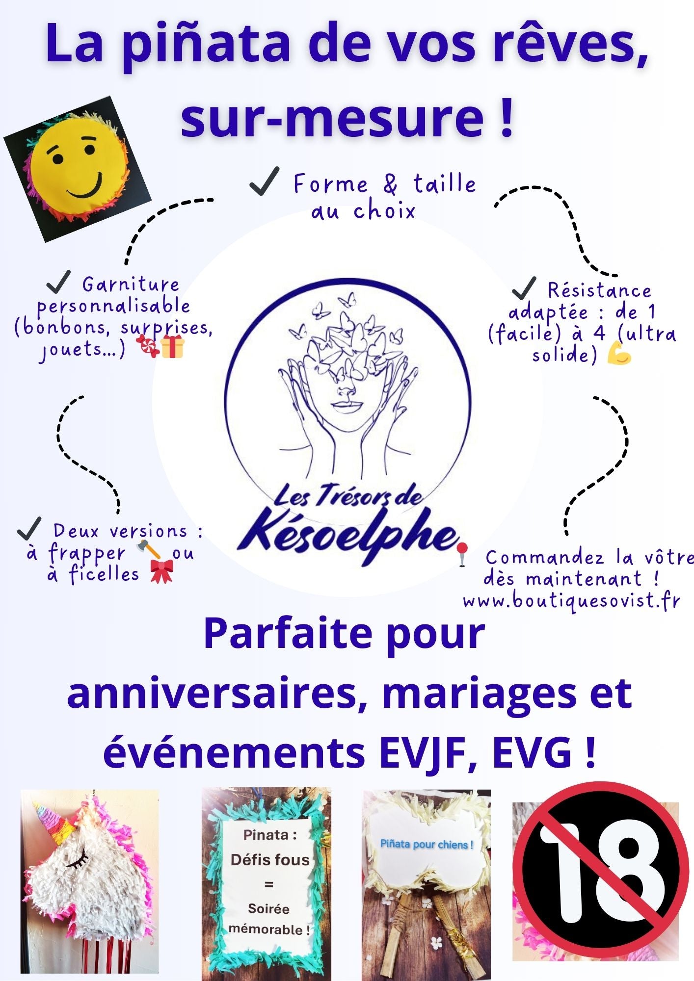 Affiche de ce que je propose en pinata Piñata botte de Noël à ficelle Création de piñata sur mesure 