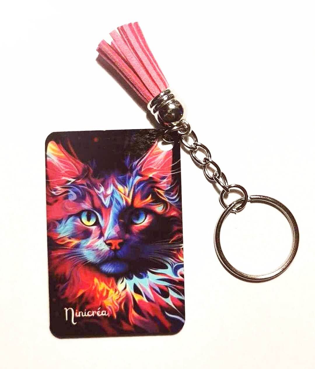 Porte clé sublimé chat multicolore