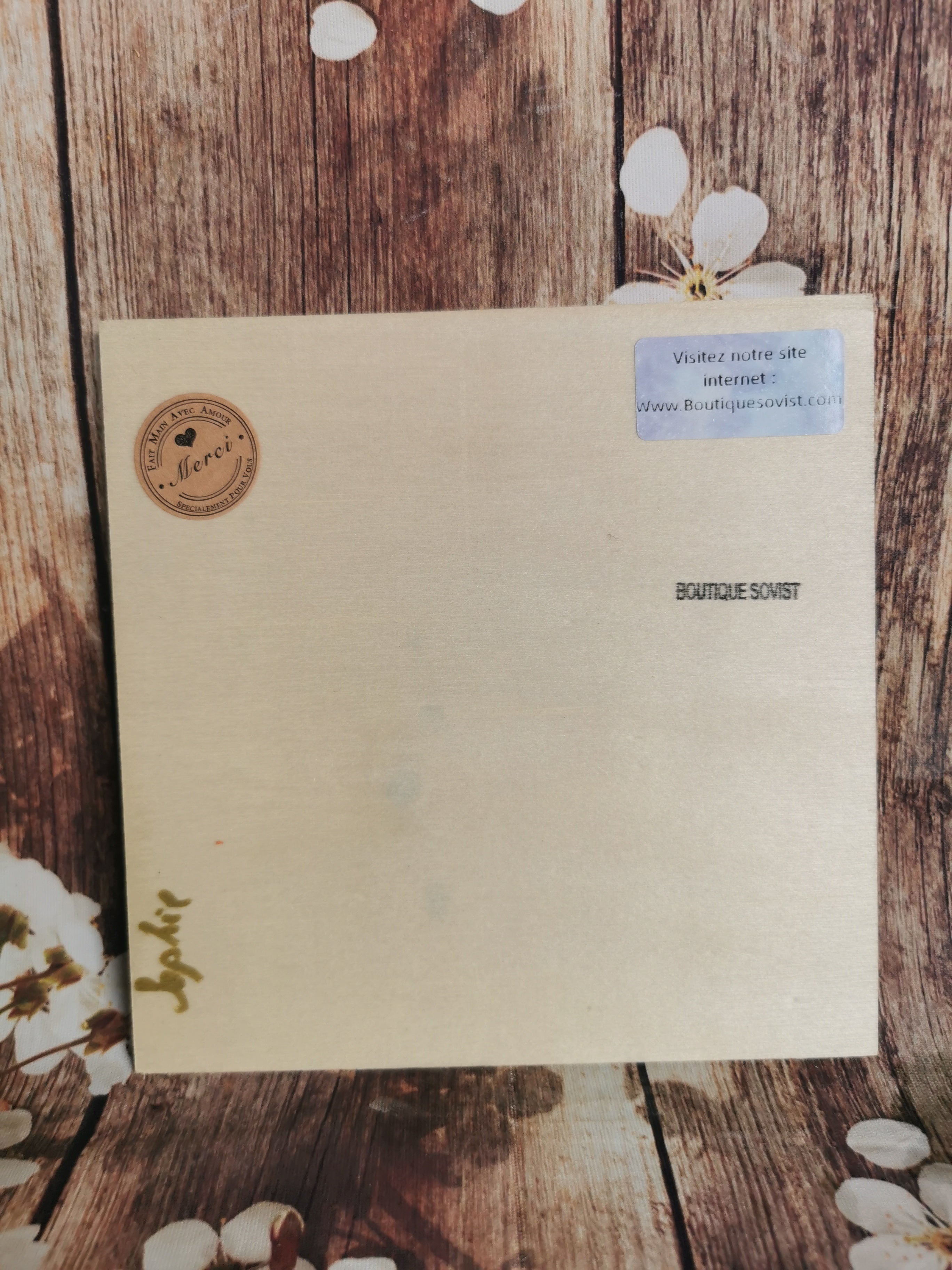 Plaquette carrée en bois Silhouettes et branches fleuries