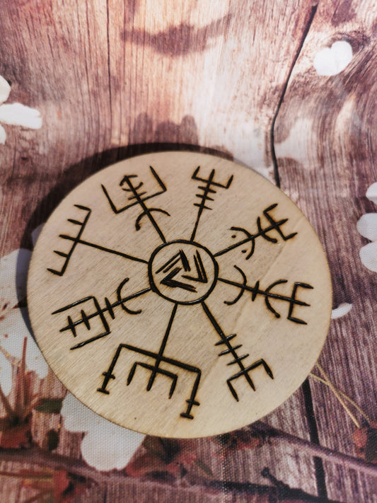 🧭 Disque Runique Pyrogravé – Vegvisir