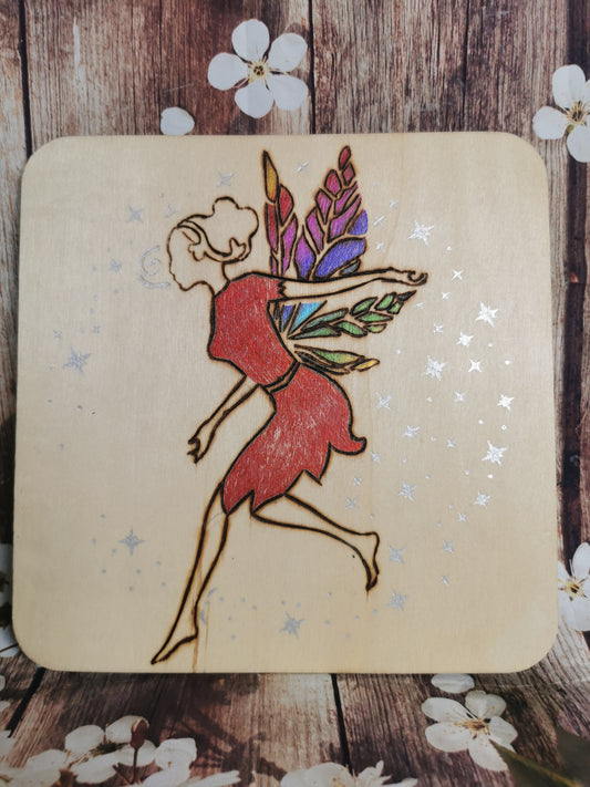 Plaque pyrogravé Fée