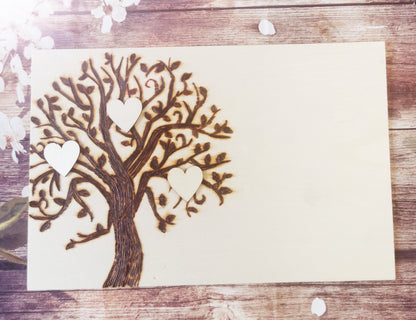 Plaquette décorative thème arbre de vie pyrogravé à la main personnalisable