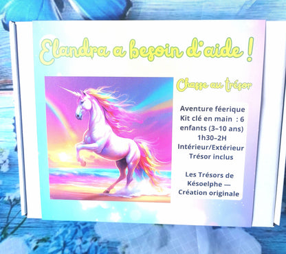 Chasse au trésor THÈME LICORNE avec licorne colorée, aventure magique pour 6 enfants, trésor inclus.