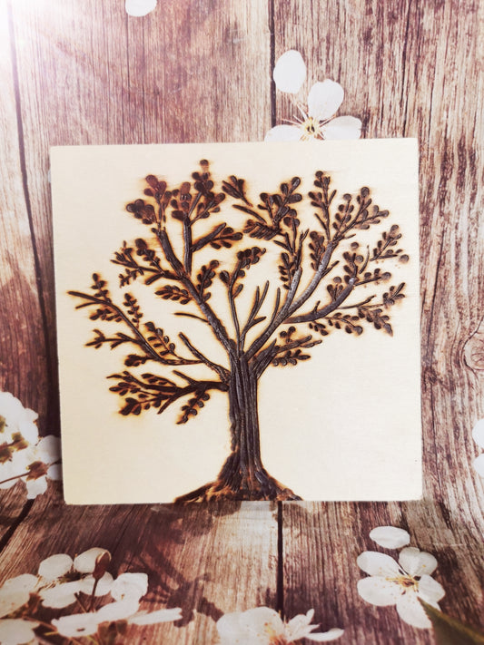 Plaquette carrée en bois – Arbre de vie 🌳✨